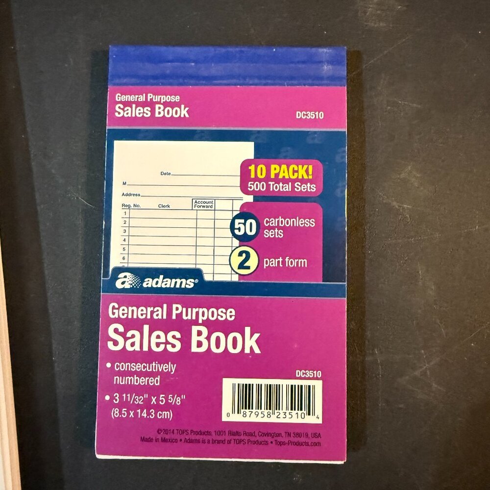 General Purpose Sales Book, 2-Part, Carbonless, White/Canary, 3-11/32 X 5 (158)